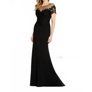 NEW CAMERON BLAKE illusion bateau lace evening gown in black